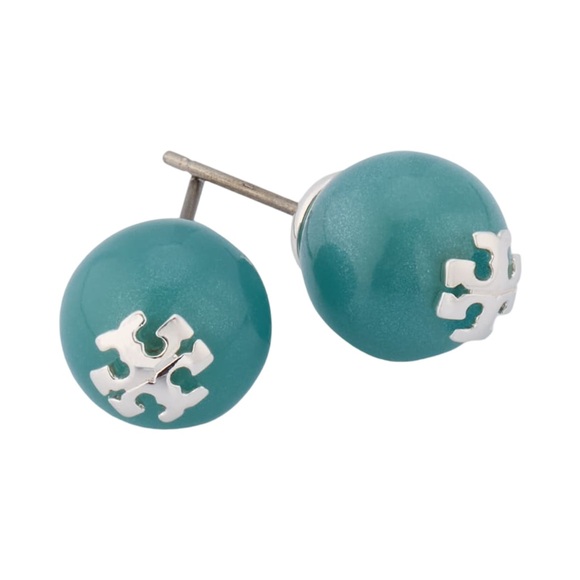 TORY BURCH • Blue Resin Logo Stud Earrings - Picture 3 of 8